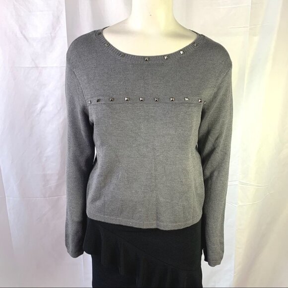 DIVIDED H&M GREY SWEATSHIRT KNIT TOP STUDS CREWNECK LONG SLEEVE SWEATSHIRT SMALL - Picture 3 of 13